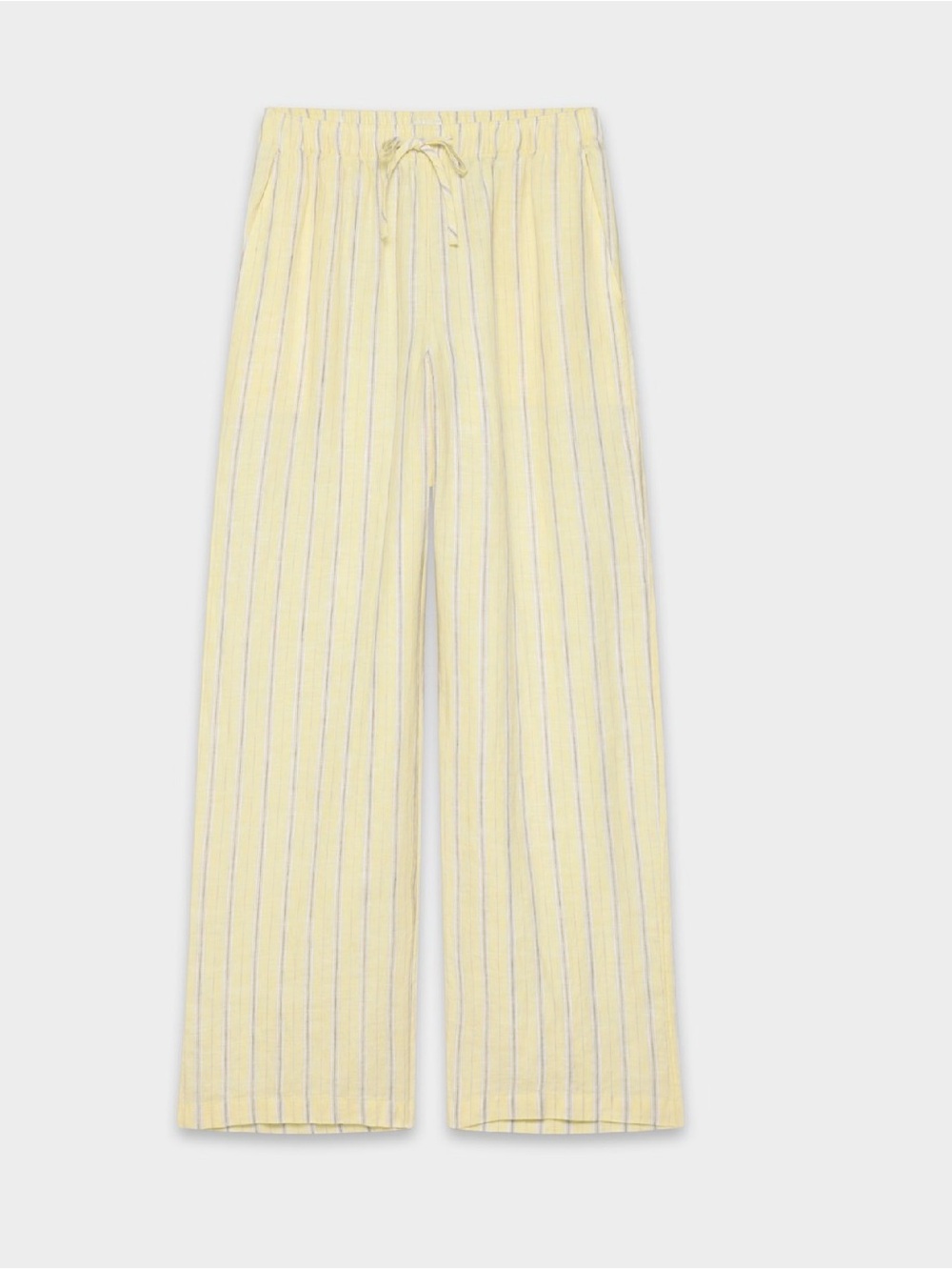 NWT Aritzia Sail Linen Pant in Brily Strp Lmd/Mtrotp Pale Yellow Pinstripe